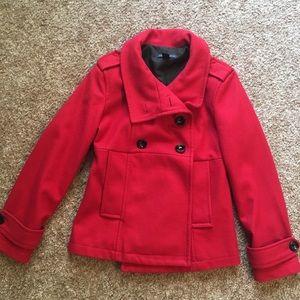 Red pea coat